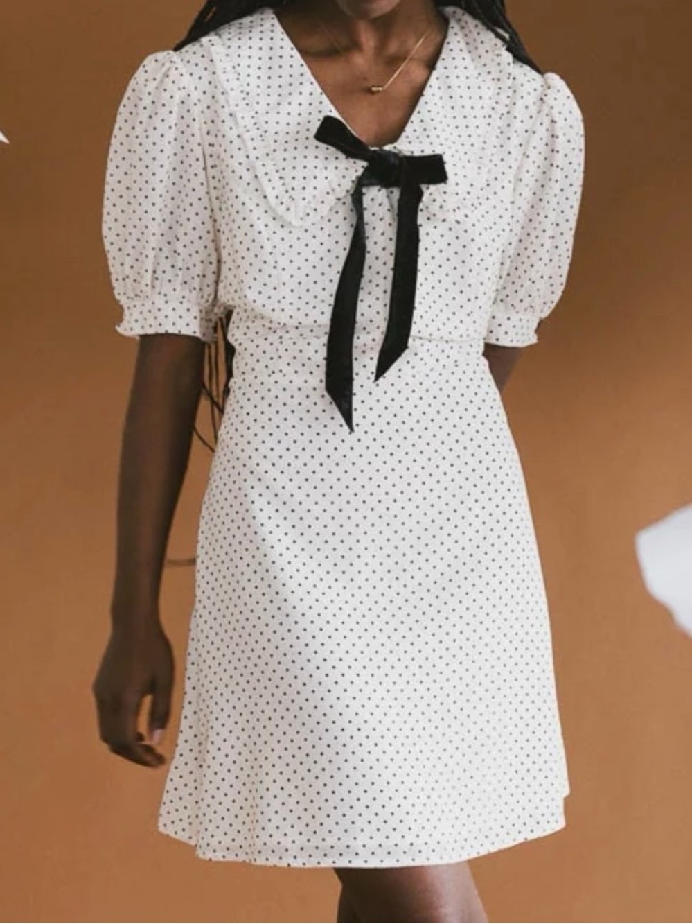 Bohme Becca Polka Dot Mini Dress Ivory Black NWT Size Large Feminine Party